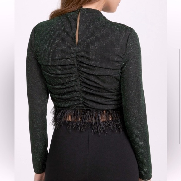NWT Saylor green black feather sparkle long sleeve top - Picture 2 of 5